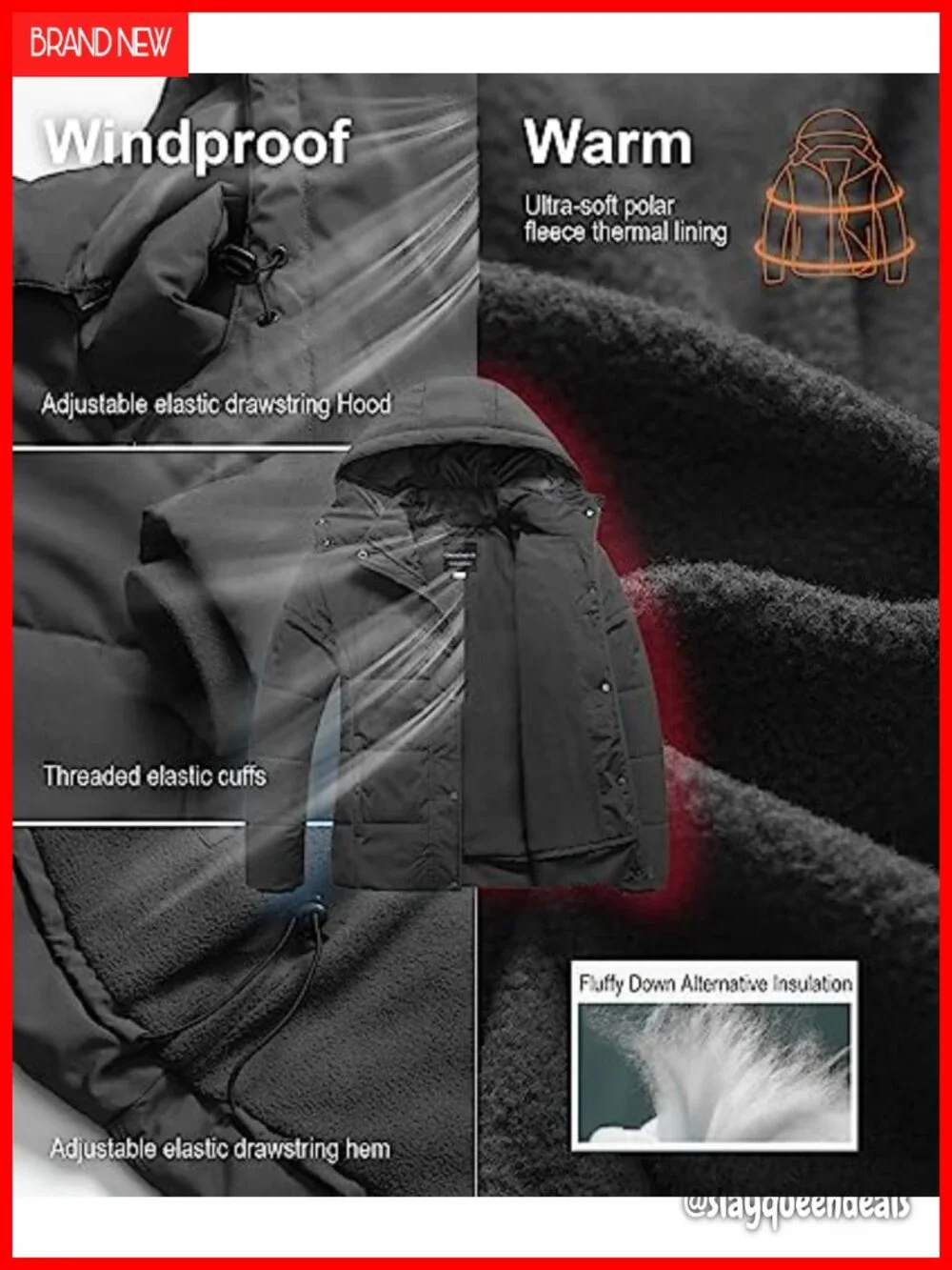 Waterproof Fleece Lined Puffer Jacket with Removable Hood Plus Size